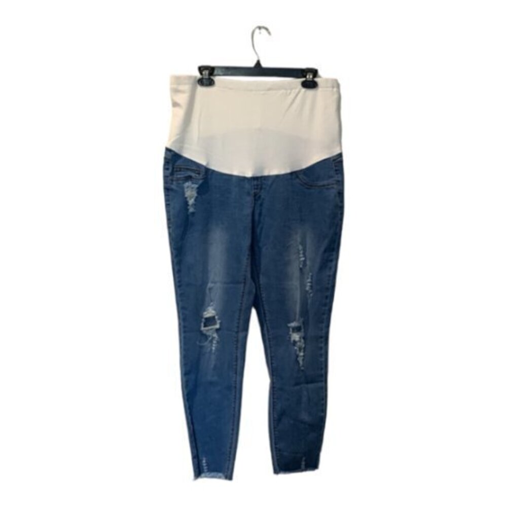 Shein Blue Maternity Jeans with White Panel Size XL GUC #0343